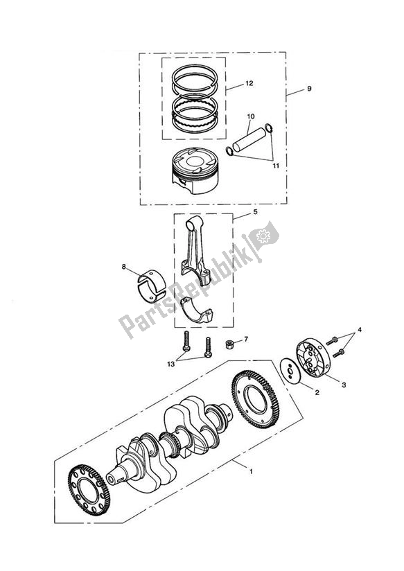Todas as partes de Crankshaft, Conn Rods & Pistons do Triumph America Carburettor 790 2002 - 2007